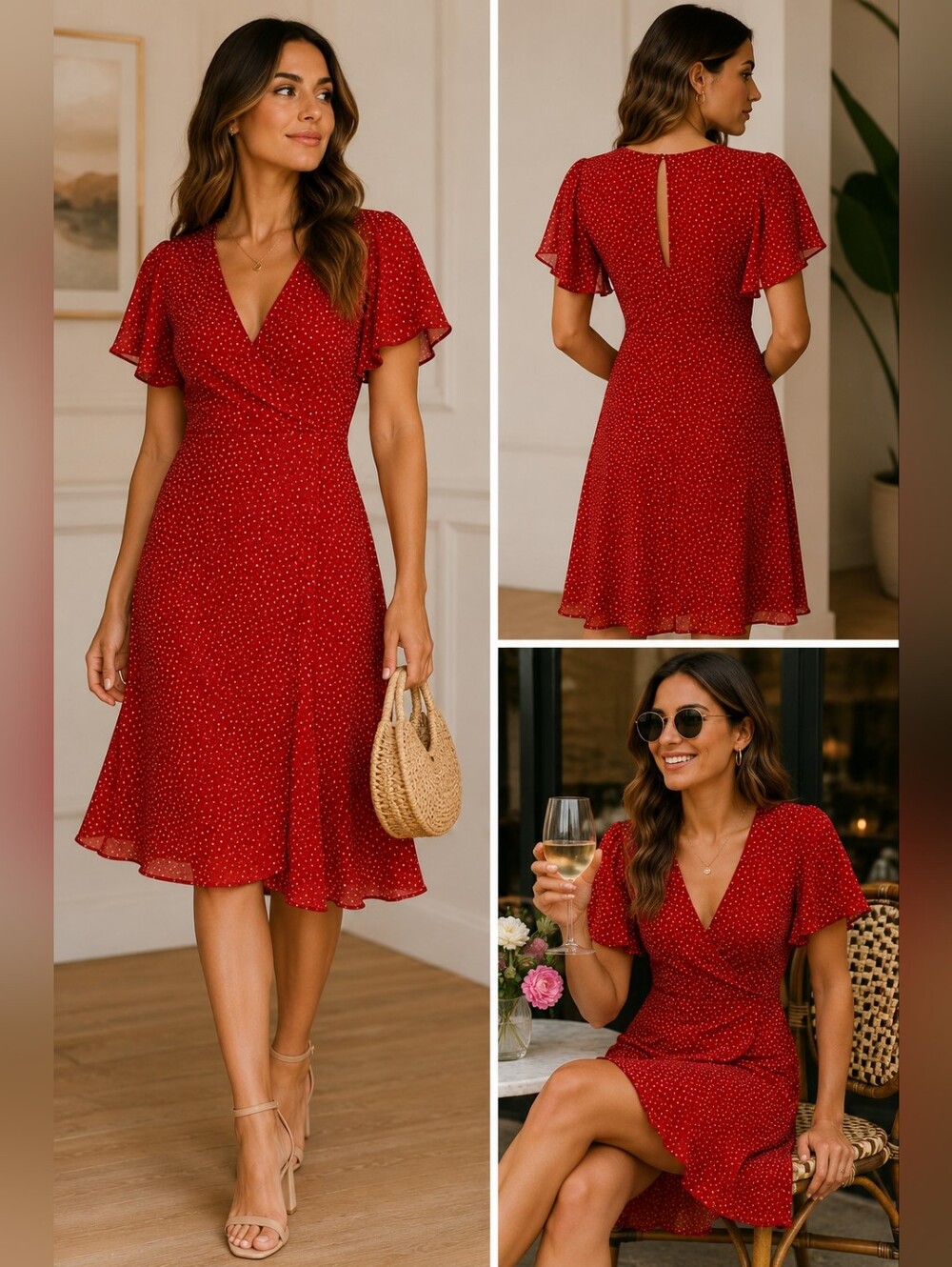 Lucy Paris Red Polka Dot Faux Wrap-Style Dress | Women's Dress